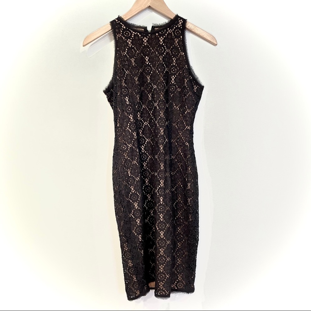 VINCE Black Lace Overlay Sheath Dress
